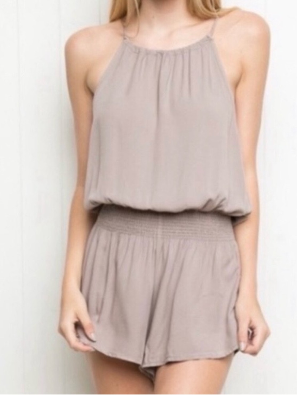 Brandy Melville Dusty Mauve Halter Smocked Romper